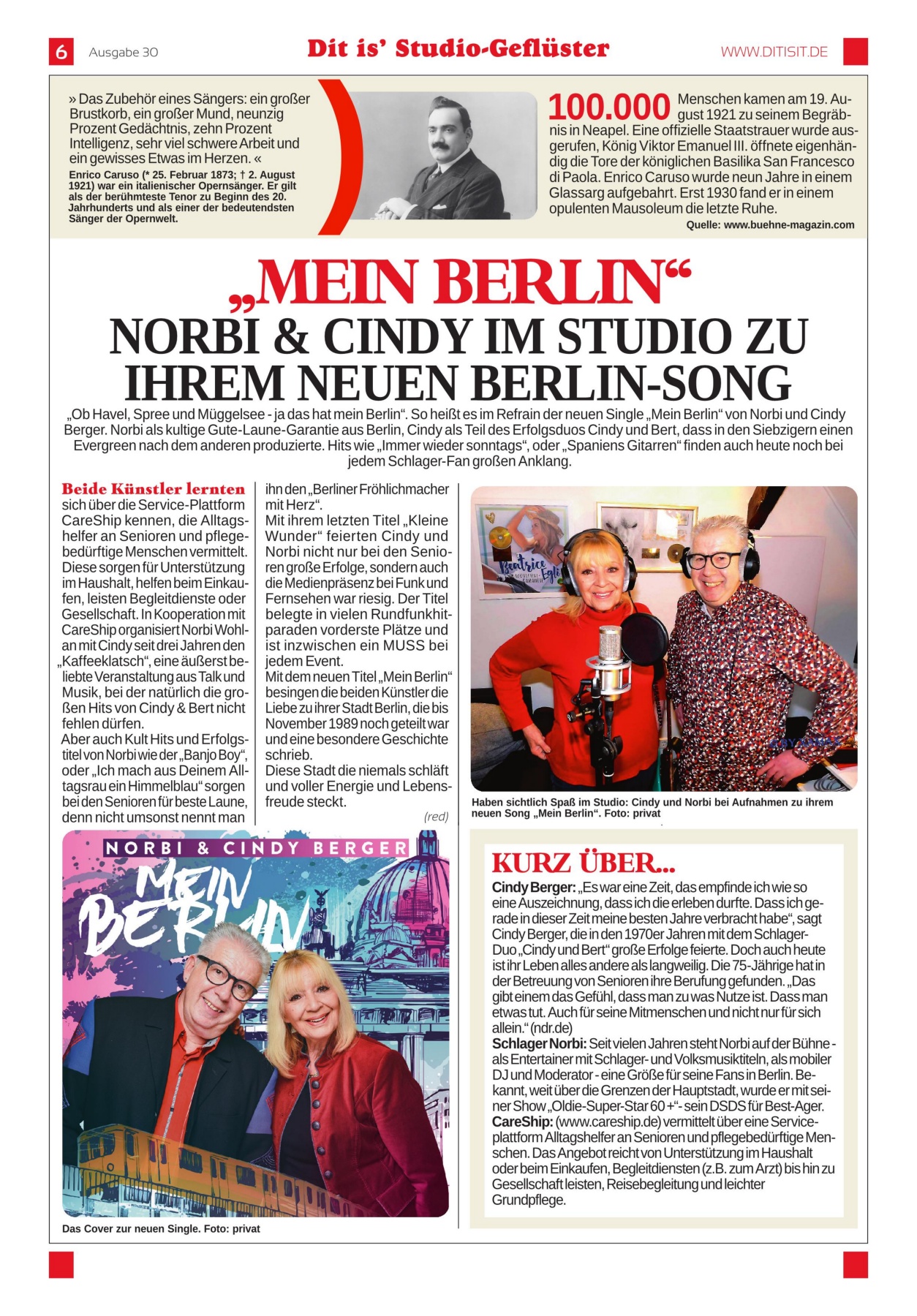 NORBI & CINDY IM STUDIO ZU IHREM NEUEN BERLIN-SONG - „Ob Havel, Spree und Müggelsee - ja das hat mein Berlin“. So heißt es im Refrain der neuen Single „Mein Berlin“ von Norbi und Cindy Berger. Foto: privat